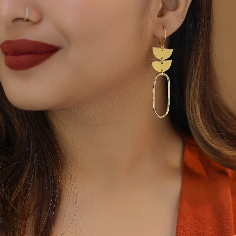 Make Every Moment Shine – Jewelry Discounts Available Golden Dual Semi Circle + Oval Drop