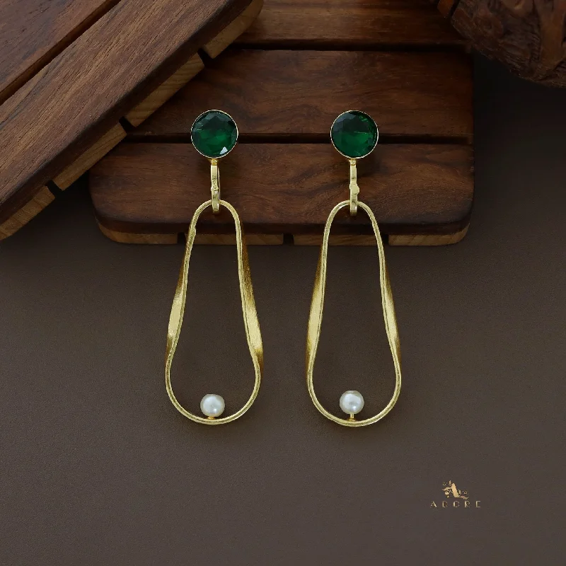 Golden Pear And Round Glossy Pearl Earring