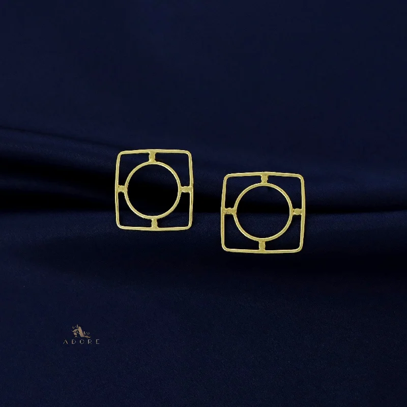 Minah Golden Square Circle Earring