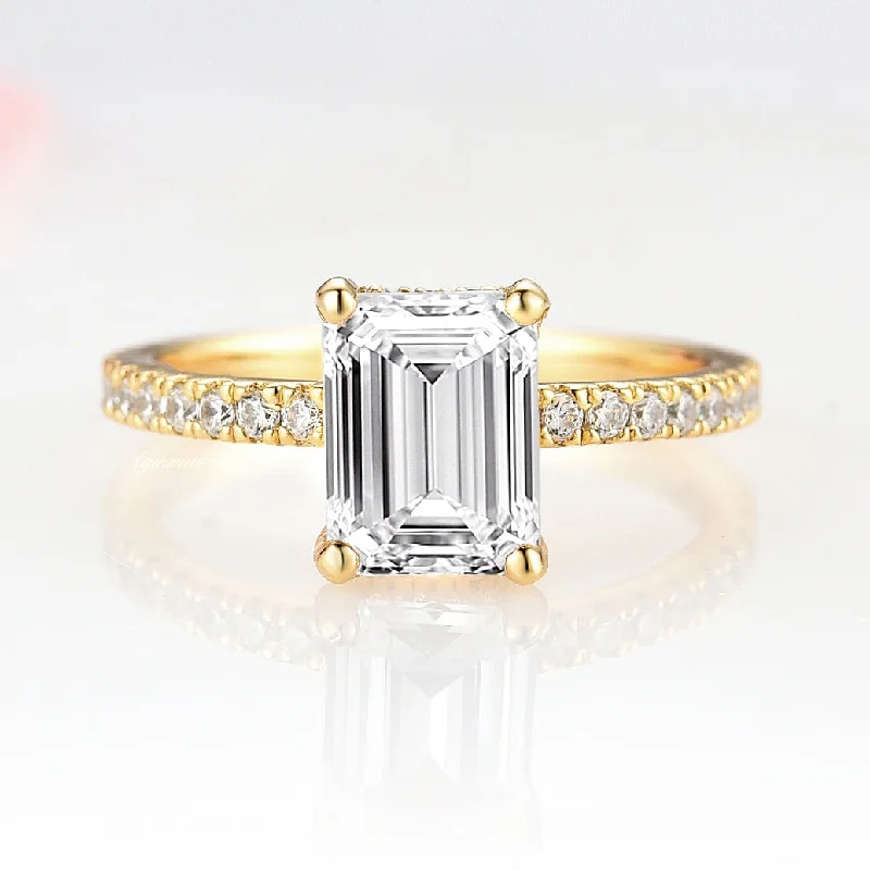 Timeless Elegance At Unbelievable Discounts 1.5CT Emerald Cut Moissanite Engagement Ring- 14K Solid Yellow Gold