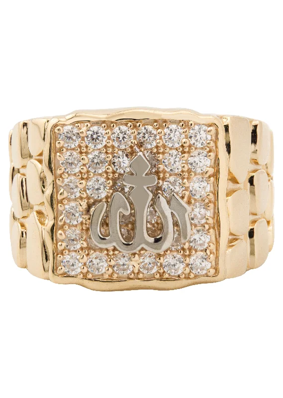Exclusive Jewelry Offers – Sparkle For Less 10K Gold Cz Allah Ring For Men | 5 Grams