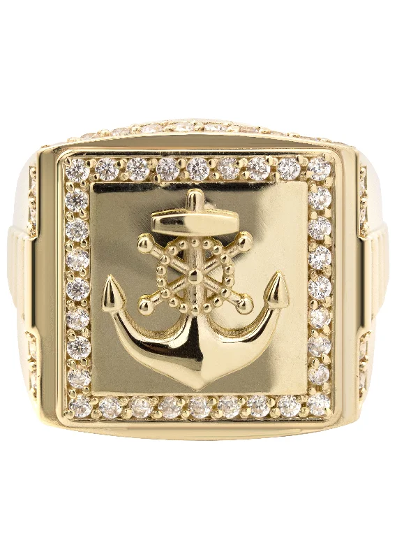 Limited-Stock Jewelry Sale – Once It's Gone, It's Gone 10K Gold Cz Anchor Ring For Men | 6 Grams