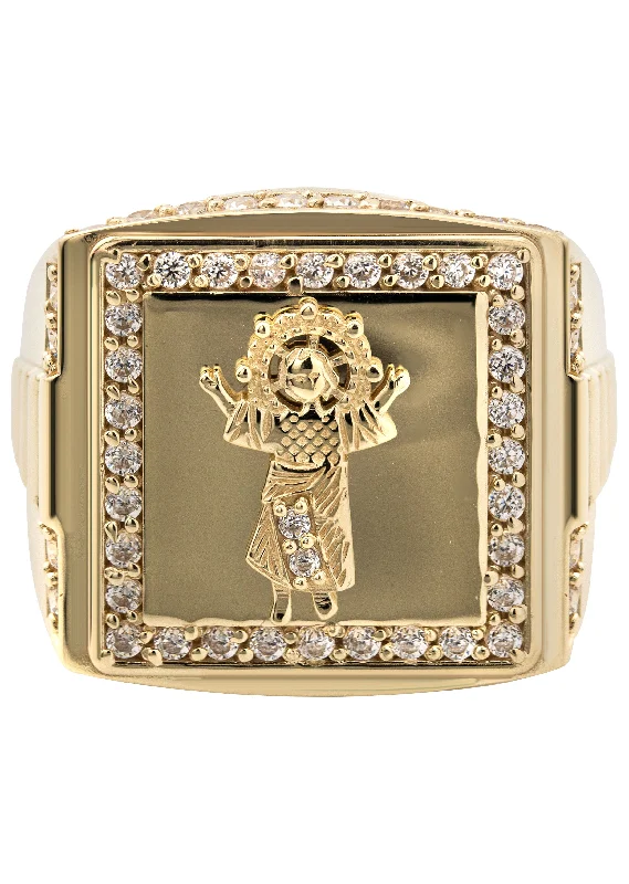 Luxury Meets Affordability – Jewelry Sale Now Live 10K Gold Cz Baby Jesus Ring For Men | 6 Grams