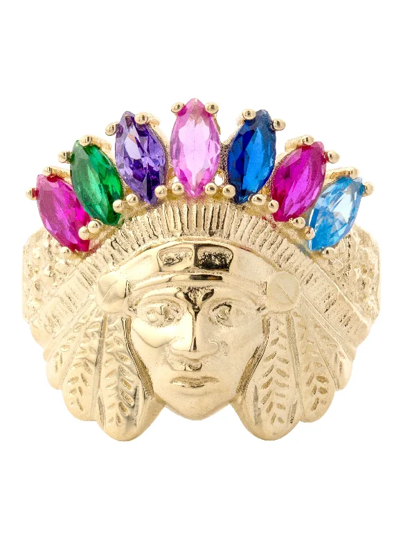 Exclusive Jewelry Offers – Shine For Less 10K Gold Cz Indian Chief Ring For Men | 3.4 Grams