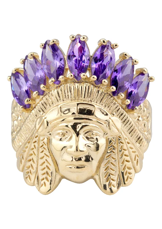 Premium Jewelry Now Available At Special Discounts 10K Gold Cz Indian Chief Ring For Men | 6 Grams