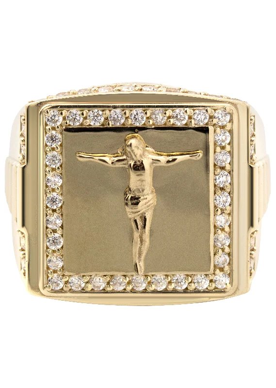 Last Chance To Grab Your Favorite Jewelry At A Discount 10K Gold Cz Jesus Ring For Men | 6 Grams