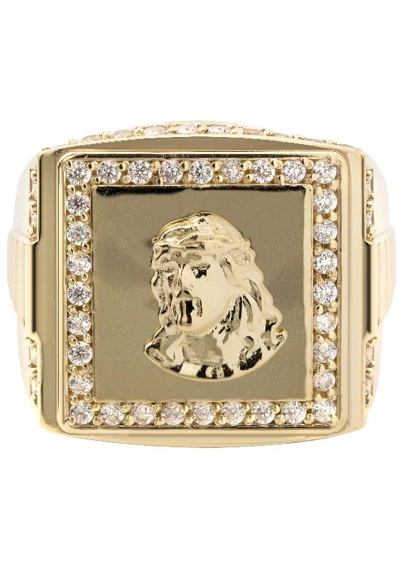 Don't Miss Our Biggest Jewelry Sale Of The Season 10K Gold Cz Jesus Ring For Men | 6 Grams