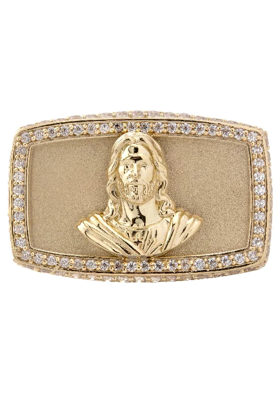 Grab Your Favorite Jewelry At The Lowest Prices 10K Gold Cz Jesus Ring For Men | 9 Grams