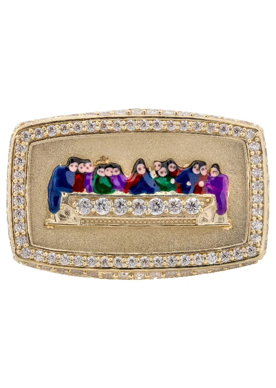 Trending Jewelry Styles Now At Limited-Time Discounts 10K Gold Cz Last Supper Ring For Men | 9 Grams