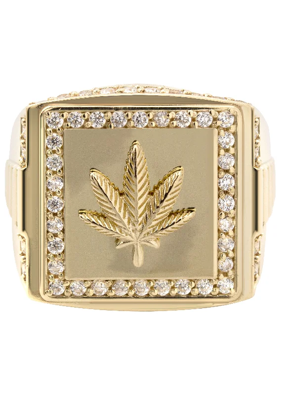 Elegant Jewelry, Exclusive Prices – Shop Now 10K Gold Cz Marihuana Leaf Ring For Men | 6 Grams