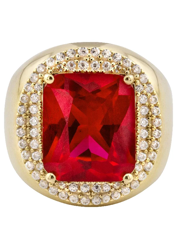 Bestselling Jewelry Now On Sale – Elevate Your Look 10K Gold Cz Ruby Ring For Men | 7.3 Grams