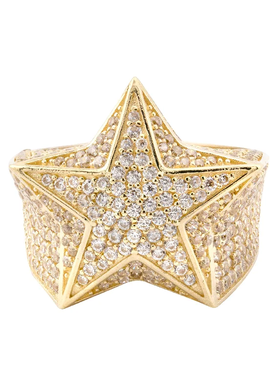 Exclusive Gemstone Jewelry At Special Prices 10K Gold Cz Star Ring For Men | 9.3 Grams
