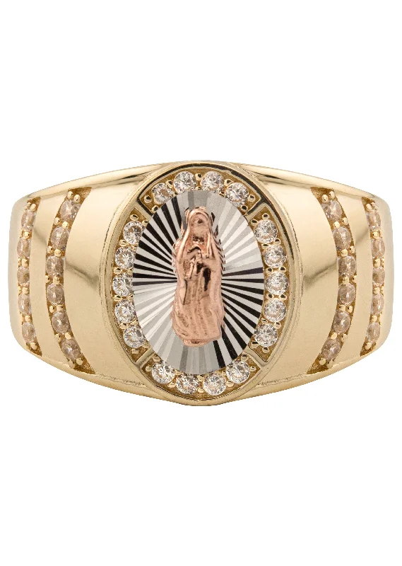 Get Ready To Sparkle – Special Jewelry Discounts 10K Gold Cz Virgin Mary Ring For Men | 6 Grams