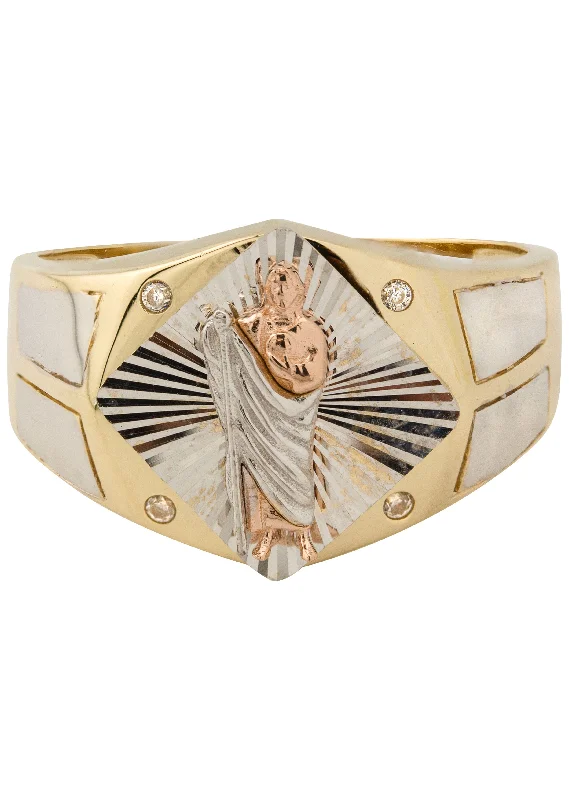 Exclusive Jewelry Sale – Shine For Less 10K Gold Jesus Ring For Men | 5 Grams