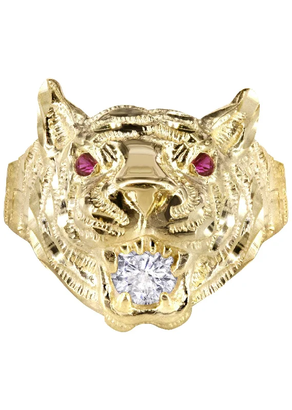 10K Gold Tiger style Mens Ring | 6.1 Grams