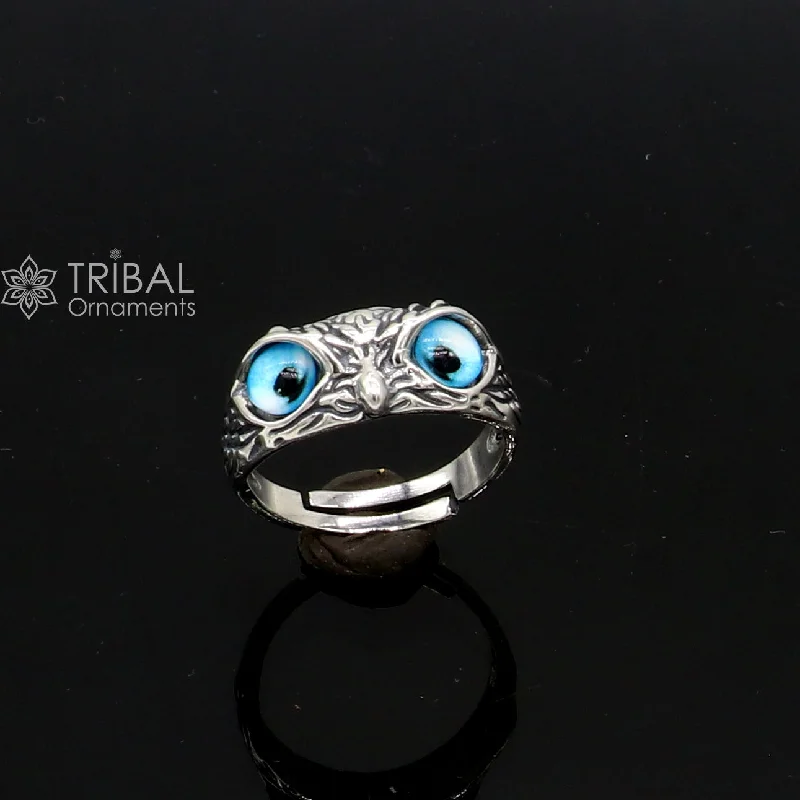 Sparkle On A Budget – Fine Jewelry For Less 925 sterling silver blue eyes Owl Ring ,Bird Ring , Bird Lover Jewelry sr713
