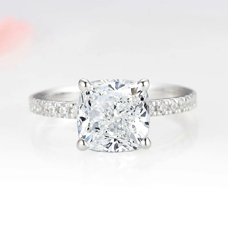 Jewelry Deals That Sparkle – Shop Today 3CT Cushion Cut Diamond/ Moissanite Engagement Ring- 14K White Gold