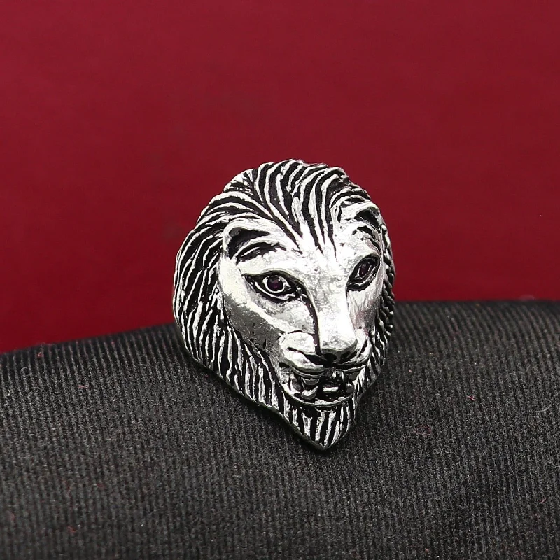 Shop High-Quality Jewelry At Jaw-Dropping Discounts 92.5% sterling silver handmade king lion head face high quality unique ring band for gifting, stylish luxury lion ring  sr363