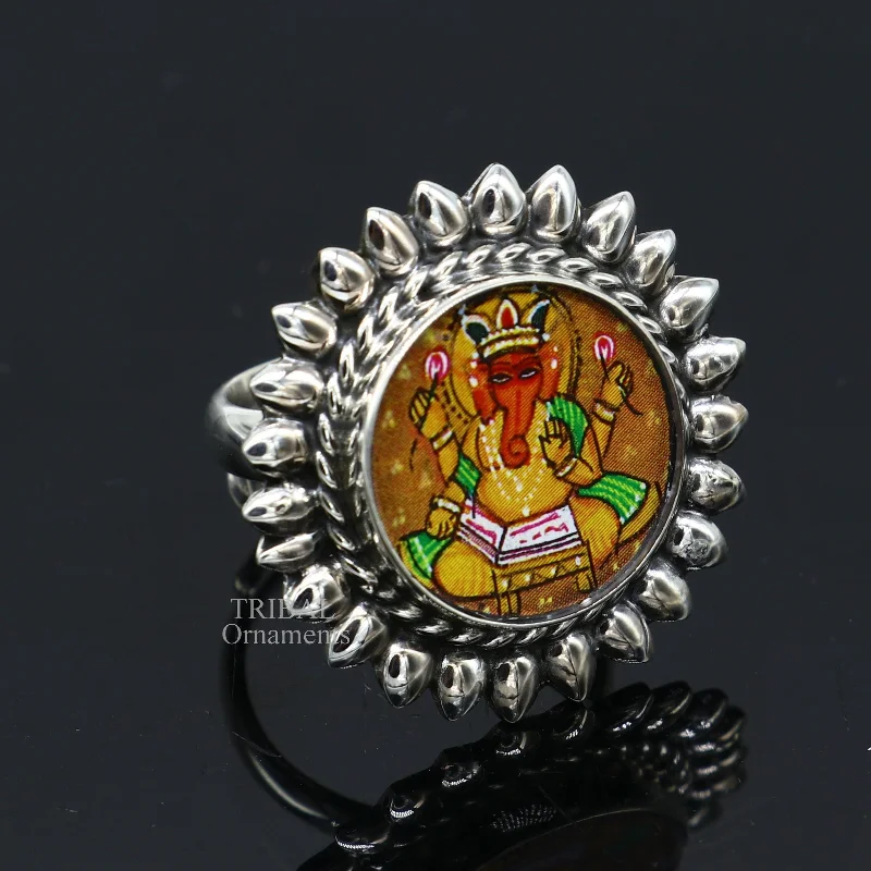 Stunning Jewelry Pieces At The Lowest Prices Ever 925 sterling silver adjustable ring band fabulous lord Ganesh studying miniature art painting frame ring Stylish ethnic jewelry RRing529 Stunning Jewelry Pieces At The Lowest Prices Ever 925 sterling silver adjustable ring band fabulous lord Ganesh studying miniature art painting frame ring Stylish ethnic jewelry RRing529