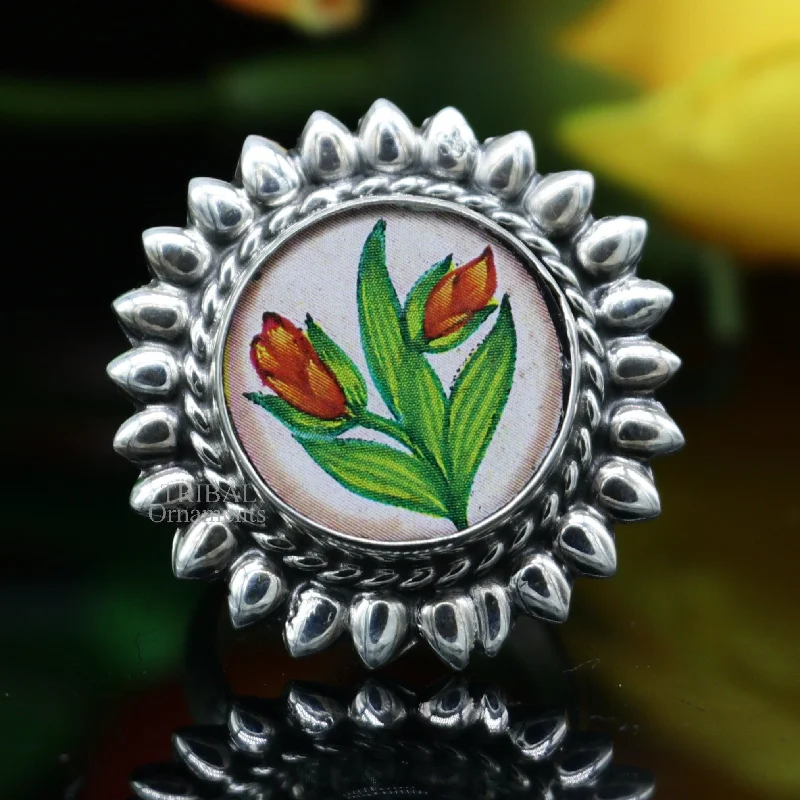 Breathtaking Jewelry At Limited-Time Savings 925 sterling silver adjustable ring band with fabulous flower painting ring unisex India jewelry ring505 Breathtaking Jewelry At Limited-Time Savings 925 sterling silver adjustable ring band with fabulous flower painting ring unisex India jewelry ring505