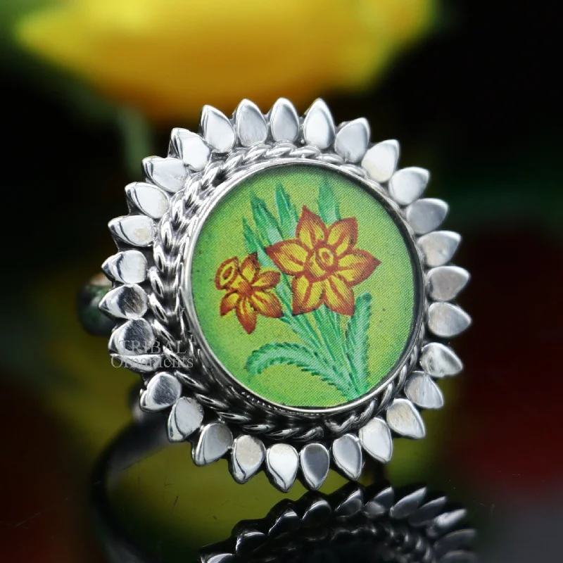 Your Perfect Accessory Now At The Best Price 925 sterling silver adjustable ring band with fabulous flower painting ring unisex India jewelry ring552 Your Perfect Accessory Now At The Best Price 925 sterling silver adjustable ring band with fabulous flower painting ring unisex India jewelry ring552