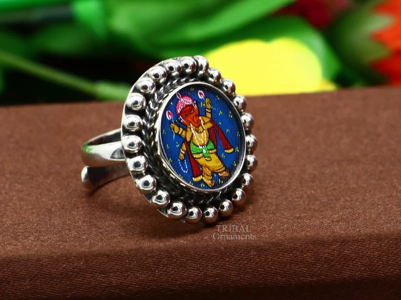 Dainty And Elegant Jewelry Now At Reduced Prices 925 sterling silver adjustable ring band with fabulous lord Ganesh miniature art painting ring Stylish ethnic party jewelry RRing519 Dainty And Elegant Jewelry Now At Reduced Prices 925 sterling silver adjustable ring band with fabulous lord Ganesh miniature art painting ring Stylish ethnic party jewelry RRing519