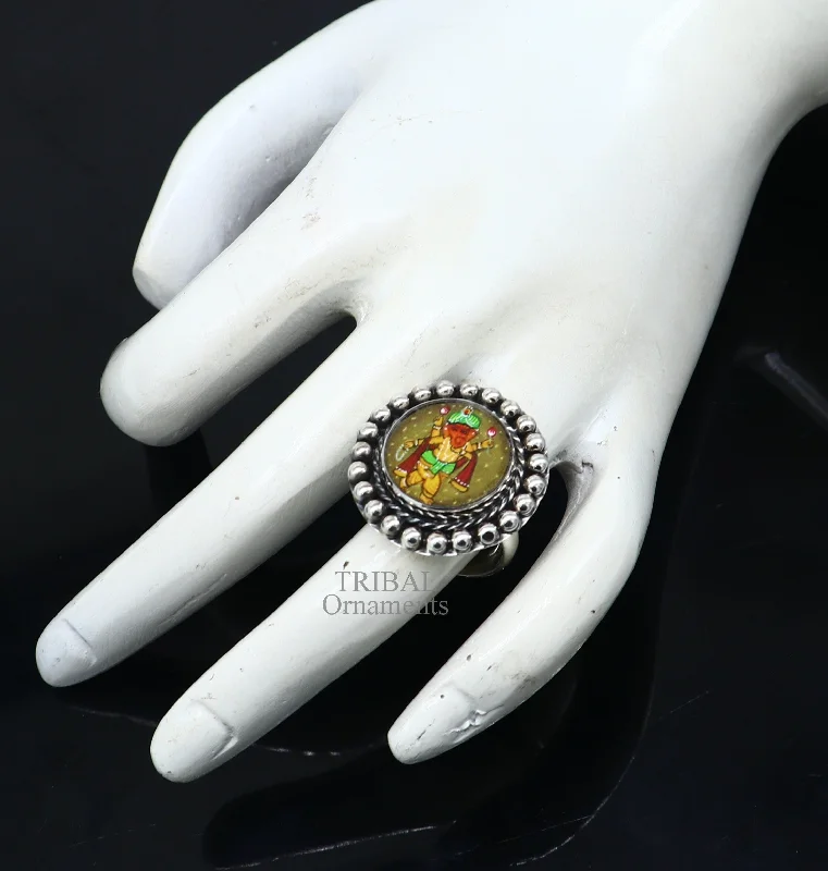 Must-Have Jewelry At Unbelievable Discounts 925 sterling silver adjustable ring band with fabulous lord ganesha miniature art painting ring Stylish ethnic party jewelry RRing530 Must-Have Jewelry At Unbelievable Discounts 925 sterling silver adjustable ring band with fabulous lord ganesha miniature art painting ring Stylish ethnic party jewelry RRing530