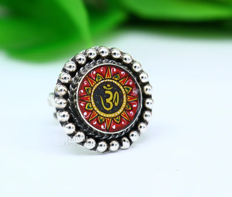 Premium Diamond Jewelry At Once-In-A-Lifetime Discounts 925 sterling silver band fabulous Idol Aum or OM miniature art painting ring Stylish ethnic party functional jewelry RRing528 Premium Diamond Jewelry At Once-In-A-Lifetime Discounts 925 sterling silver band fabulous Idol Aum or OM miniature art painting ring Stylish ethnic party functional jewelry RRing528