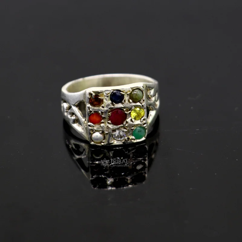 Sparkle More For Less – Jewelry Sale Happening Now 925 sterling silver customized Navratan stone ring fabulous stylish design 9 stone pendant tribal ethnic unisex jewelry sr370