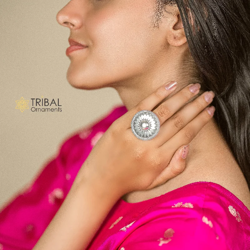 Exclusive Jewelry Offers – Sparkle For Less 925 Sterling silver Floral design tribal adjustable ring band for women/ brides ring406