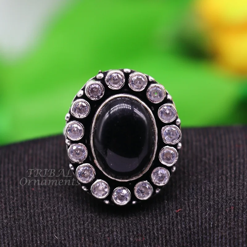Jewelry Sale Bonanza – Grab Your Sparkle Now 925 sterling silver handmade cubic zirconia and black stone ring adjustable for all sizes best girl's gifting fashionable ring sr348