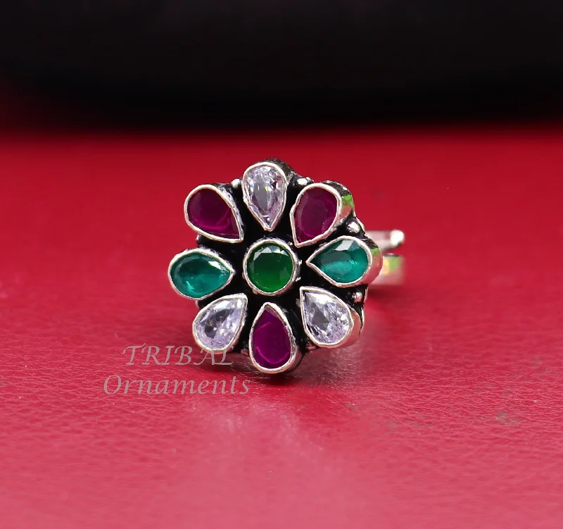 Seasonal Jewelry Clearance – Best Styles At The Lowest Prices 925 sterling silver handmade cubic zirconia and red/green stone ring adjustable for all sizes best girl's gifting fashionable ring sr358