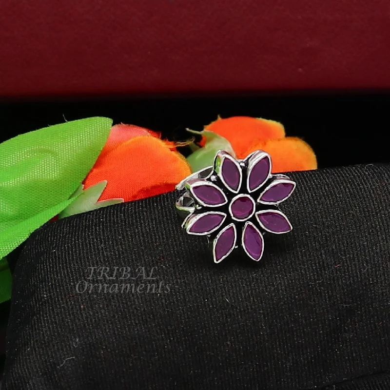 Shop Handcrafted Jewelry At Special Promotional Rates 925 sterling silver handmade cut stone purple red flower design ring adjustable for all sizes best girl's gifting fashionable ring sr349
