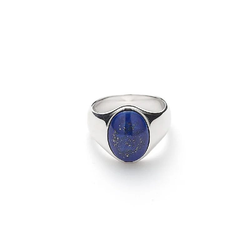 Hope Oval Signet Silver Ring w. Lapis