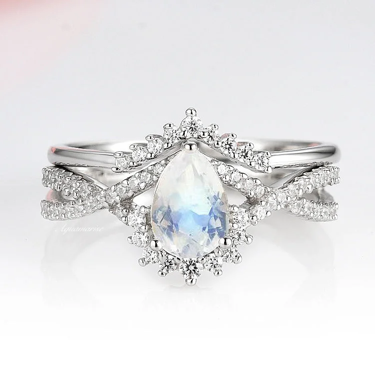 Limited-Time Offer On Premium Jewelry Collections Alice Moonstone Engagement Ring Set- 10K/ 14K White Gold Limited-Time Offer On Premium Jewelry Collections Alice Moonstone Engagement Ring Set- 10K/ 14K White Gold