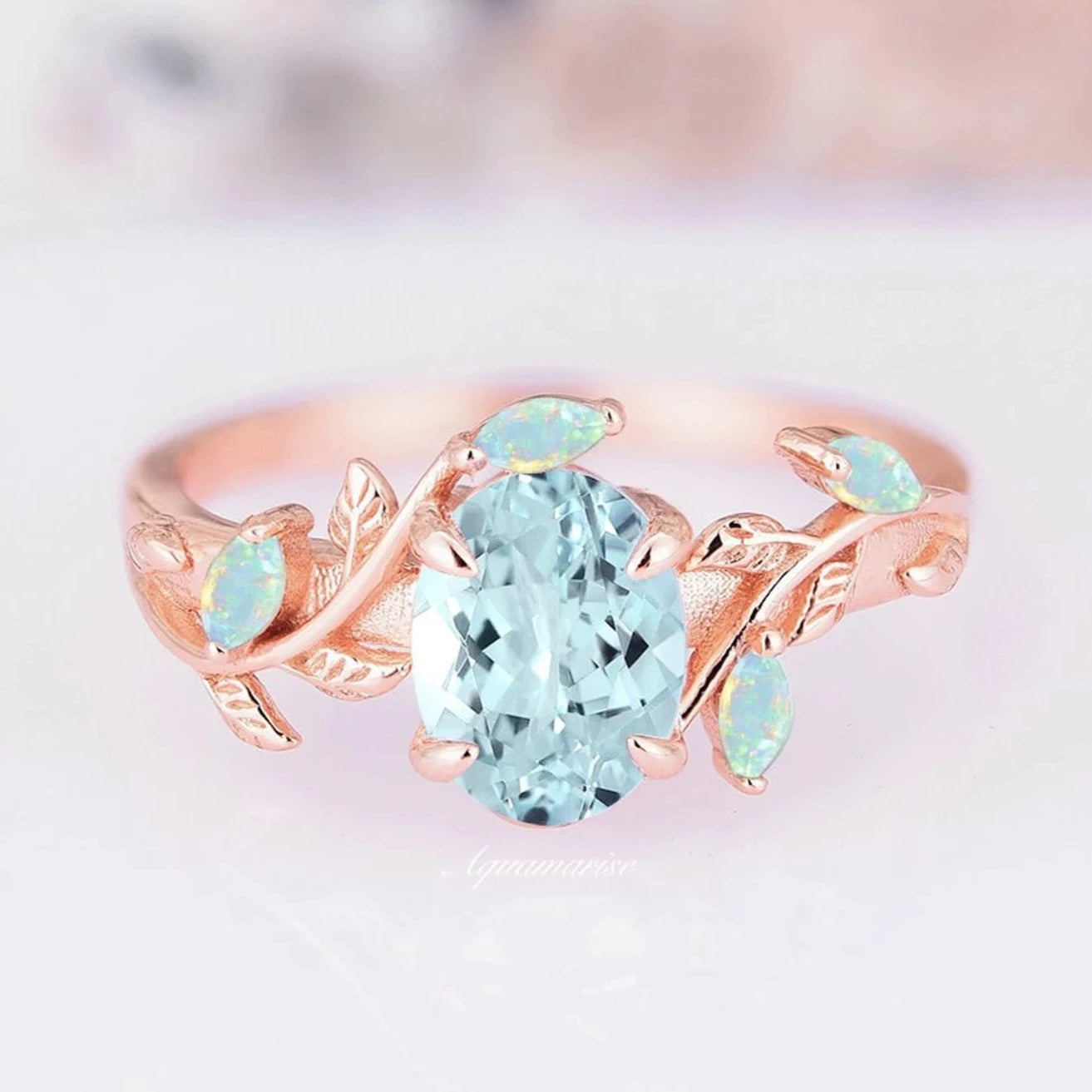 Unmissable Discounts On Timeless Jewelry Pieces Aquamarine & Fire Opal Leaf Engagement Ring- 14K Solid Rose Gold Unmissable Discounts On Timeless Jewelry Pieces Aquamarine & Fire Opal Leaf Engagement Ring- 14K Solid Rose Gold