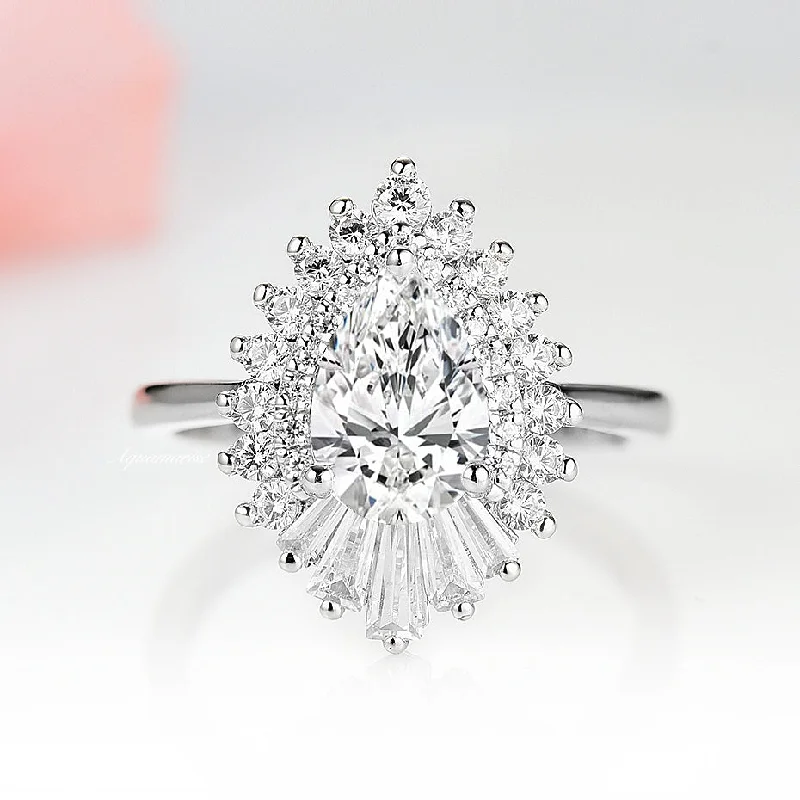 Grab Exquisite Jewelry At The Lowest Prices Art Deco Moissanite or Diamond Gatsby Engagement Ring- 14K White Gold
