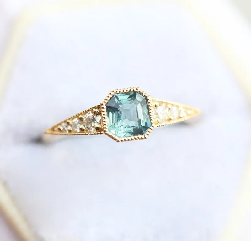 Handmade Pearl Jewelry For Timeless Elegance Ezra Art Deco Greenish Blue Sapphire Diamond Ring
