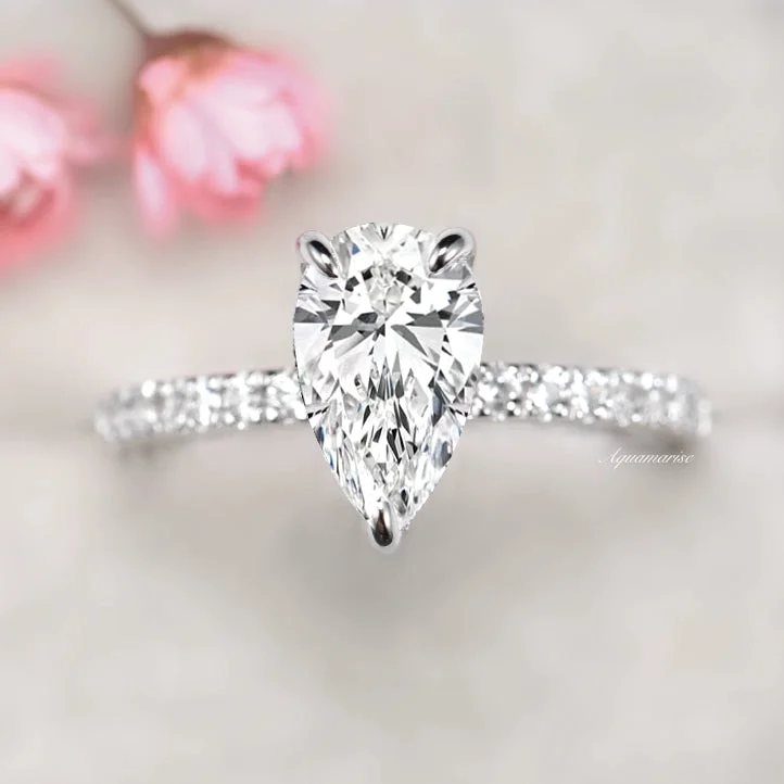 Unique Jewelry For Less – Shop The Sale Now Astoria Moissanite/ Diamond Teardrop Engagement Ring- 14K White Gold (hidden accents)