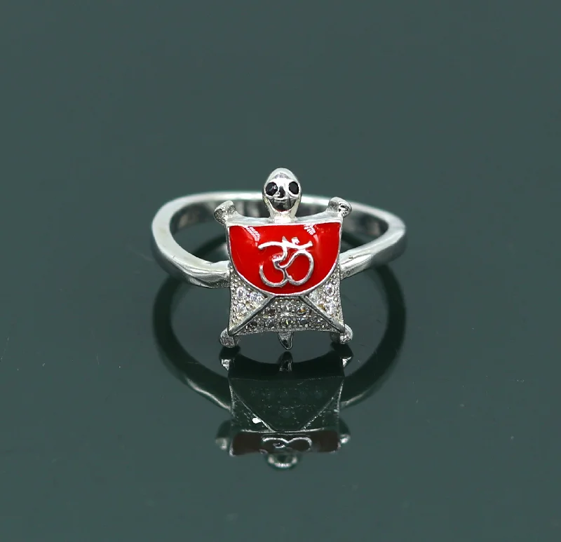 Seasonal Jewelry Clearance – Best Styles At The Lowest Prices Red color 925 Sterling silver new fancy elegant tortoise ring, blessing aum or OM ring, amazing AD stone unisex gifting ring wsr13