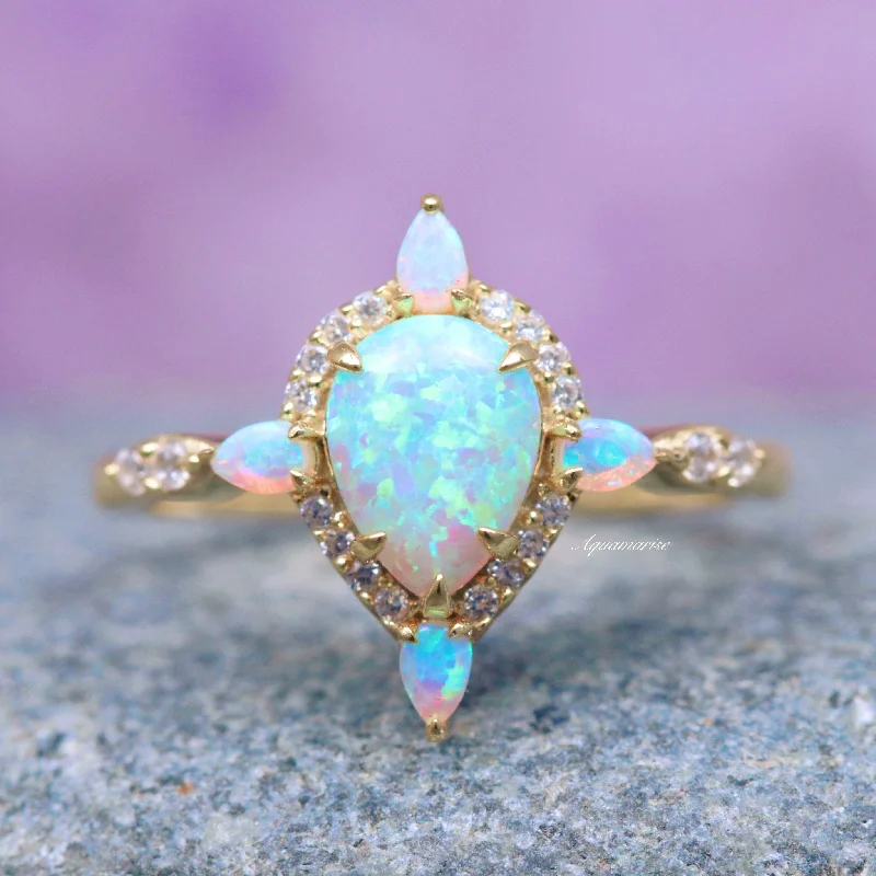 Luxury Jewelry Sale – Sparkle For Less Blue Fire Opal Ring- 14K Solid Yellow Gold