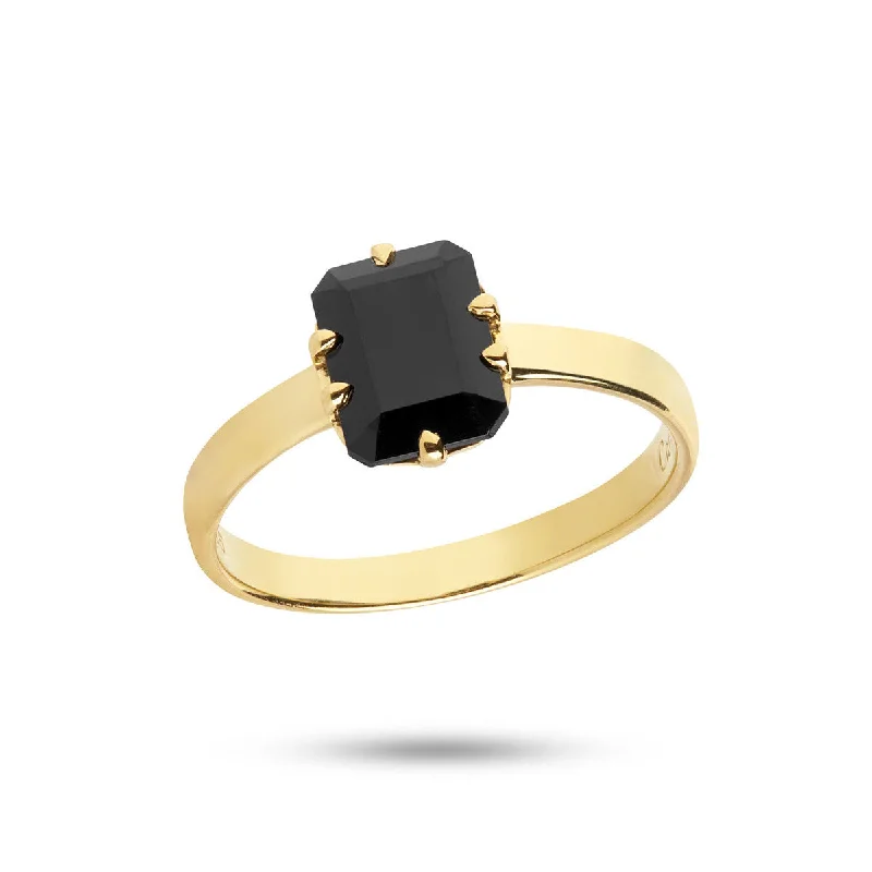 Premium Diamond Jewelry For Unforgettable Moments Black 18K Gold Plated Ring w. Agate