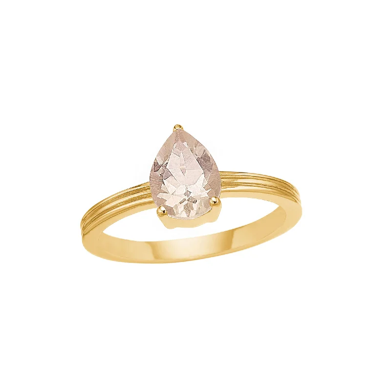 Trendy Minimalist Jewelry For Everyday Wear Unicorn 18K Gold Plated Ring w. Pear shaped Quartz