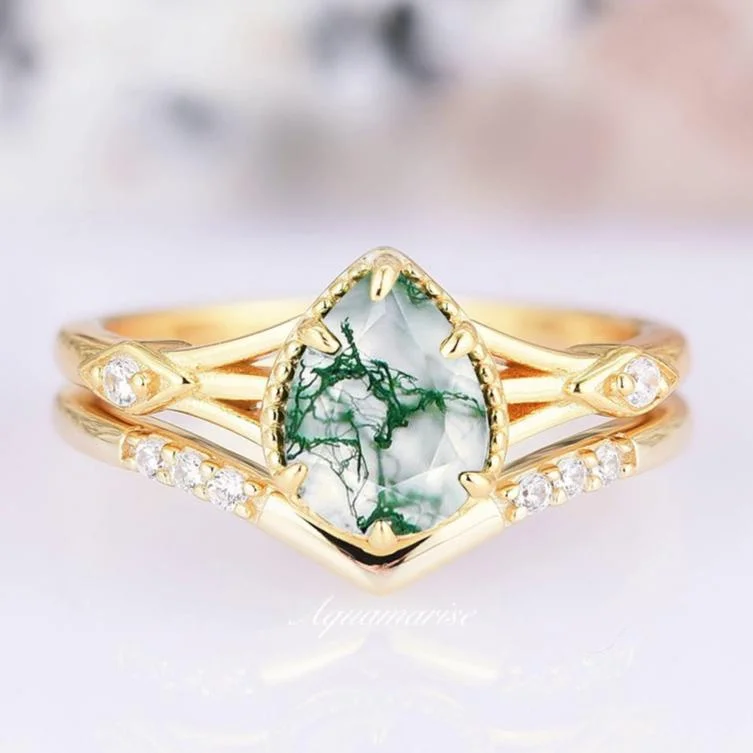 Jewelry Clearance – Final Chance To Save Big Celtic Green Moss Agate Ring Set- 14K Solid Yellow Gold Jewelry Clearance – Final Chance To Save Big Celtic Green Moss Agate Ring Set- 14K Solid Yellow Gold