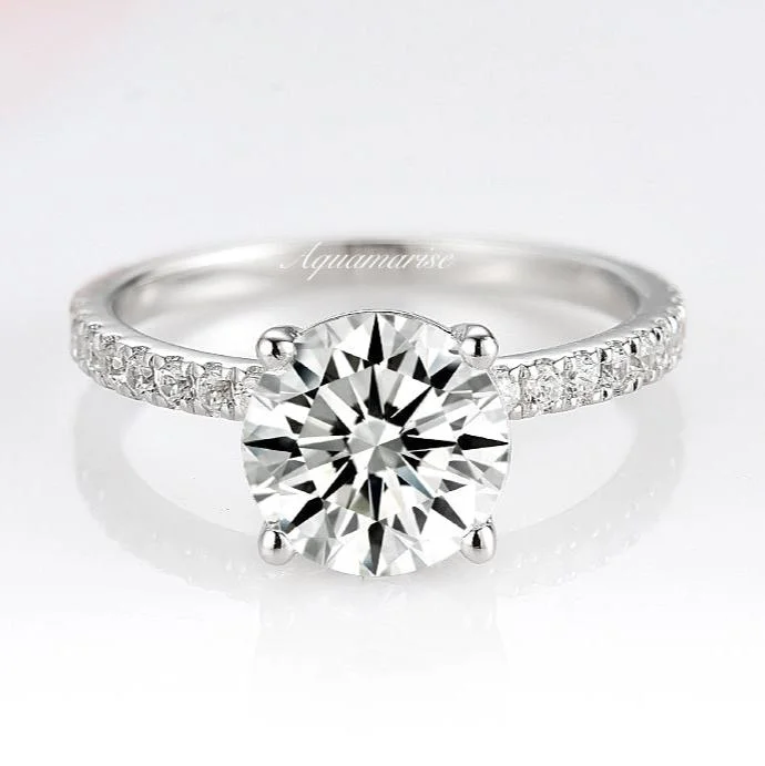 The Perfect Accessory For Less – Jewelry Sale Live 2CT Classic Round Brilliant Cut Moissanite Engagement Ring- 14K White Gold