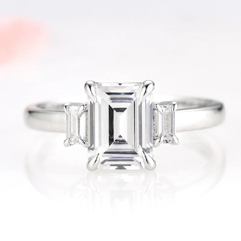 Flash Deals On Fine Jewelry – Shop Before It's Gone Emerald Cut Moissanite Engagement Ring- 14K White Gold