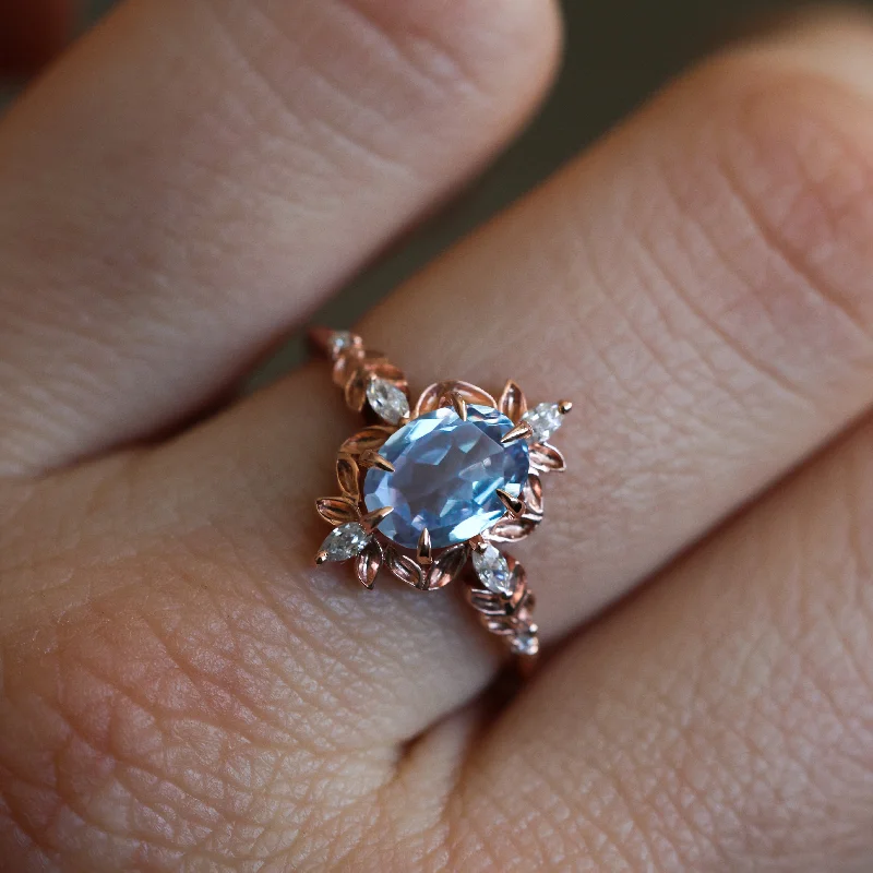 Bohemian-Inspired Jewelry For Free-Spirited Fashion Enya Oval Blue Sapphire Engagement Ring, Fantasy Diamond Ring