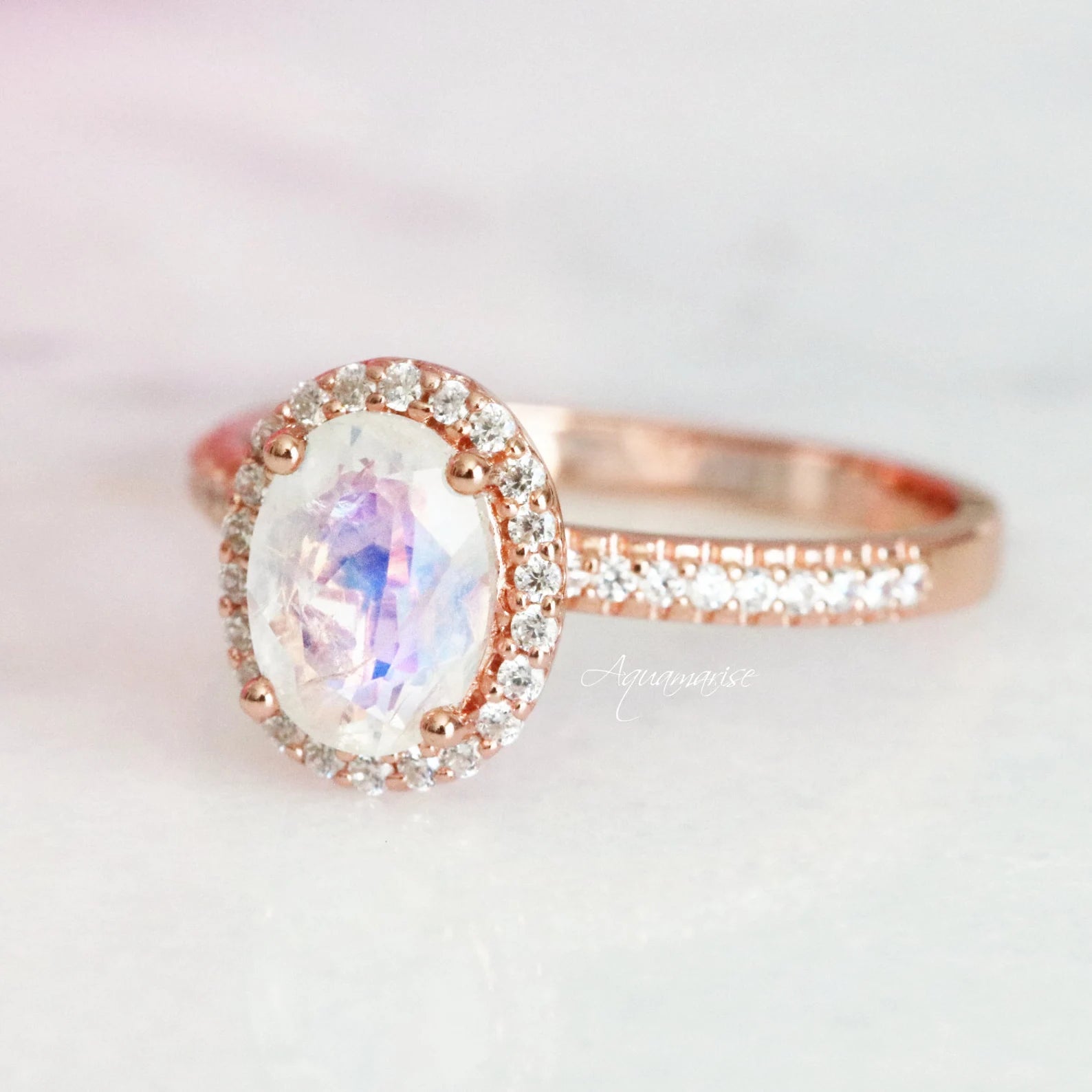 Chic And Stylish Jewelry At Exclusive Prices Iris Moonstone Engagement Ring- 10K/14K/18K Solid Rose Gold