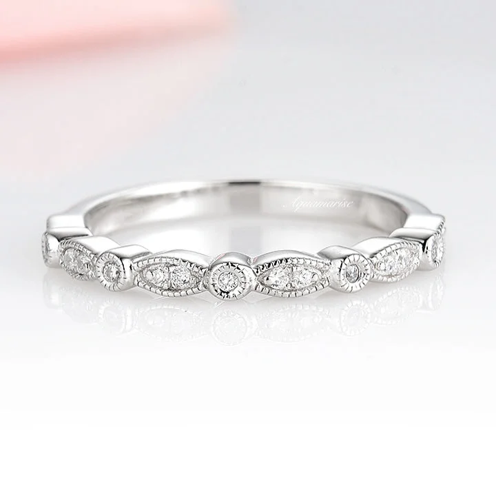 Special Sale On Handcrafted Jewelry – Shop Today Luxe Vintage Diamond Wedding Band- 10K/ 14K/ 18K White Gold