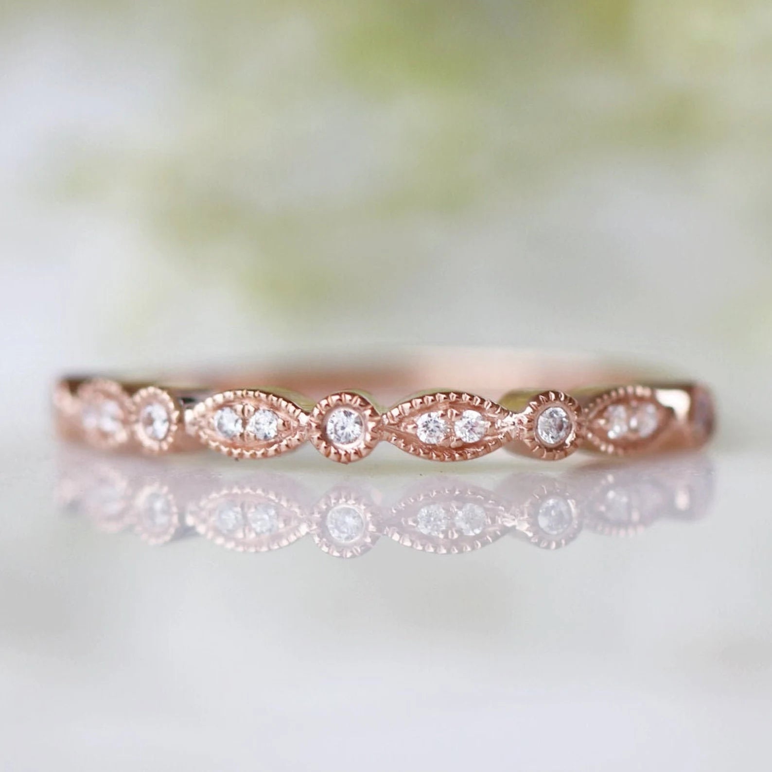 Dazzle With Discounts – Shop Jewelry On Sale Luxe Vintage Diamond Wedding Band- 10K/ 14K/ 18K Solid Rose Gold